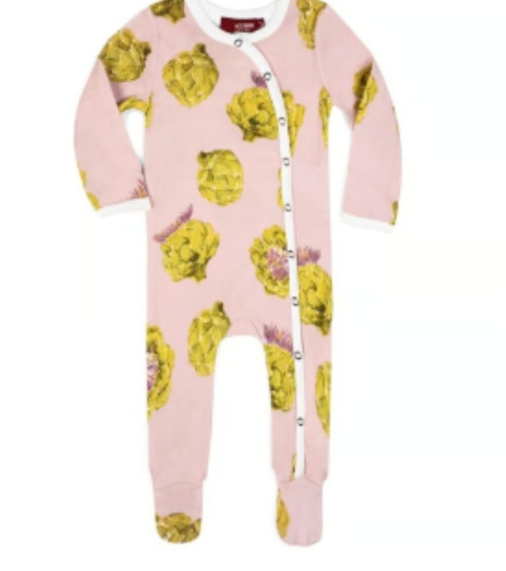 NWT Milkbarn Organic Cotton Footed Romper - 3-6mo  Artichokes!